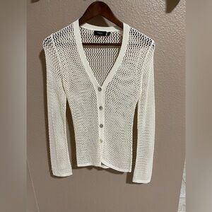 Theory Cream Open-Weave Button Cardigan